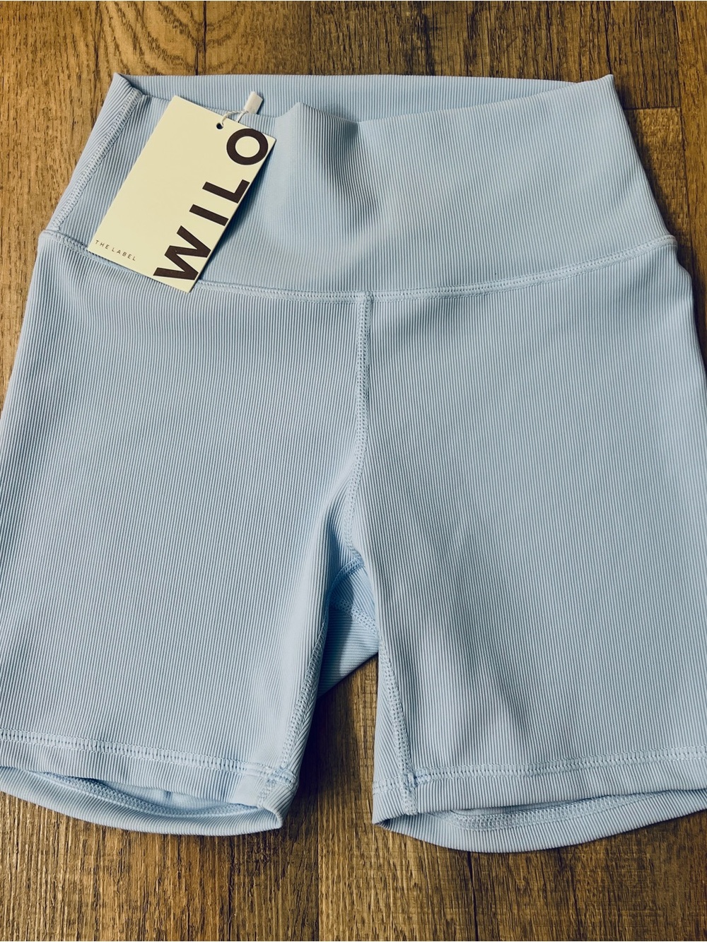 *NEW w/Tags*. Willow Pale Blue Ribbed High-Waist Bike Shorts